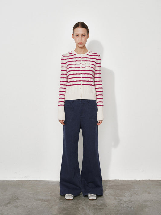 Slub-Textured Flared Casual Pants