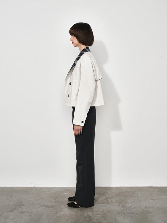Double-Sided Check Short Trench Jacket