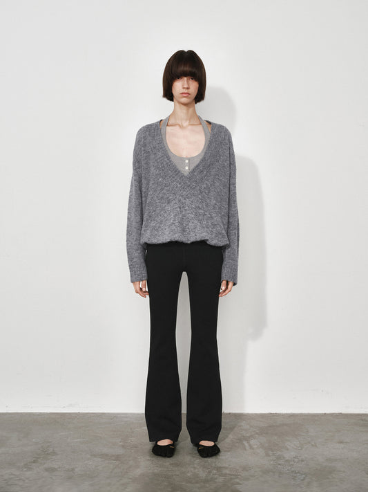 False Two-piece Oversized Deep V-neck Knit Sweater