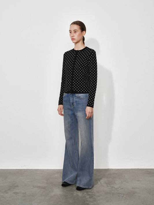 Polka Dot Jacquard Wool Cardigan