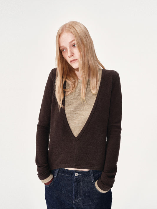 Color-block V-neck top