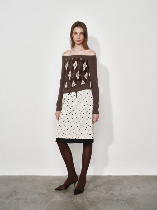 Plaid Off-Shoulder Long Sleeve Sweater