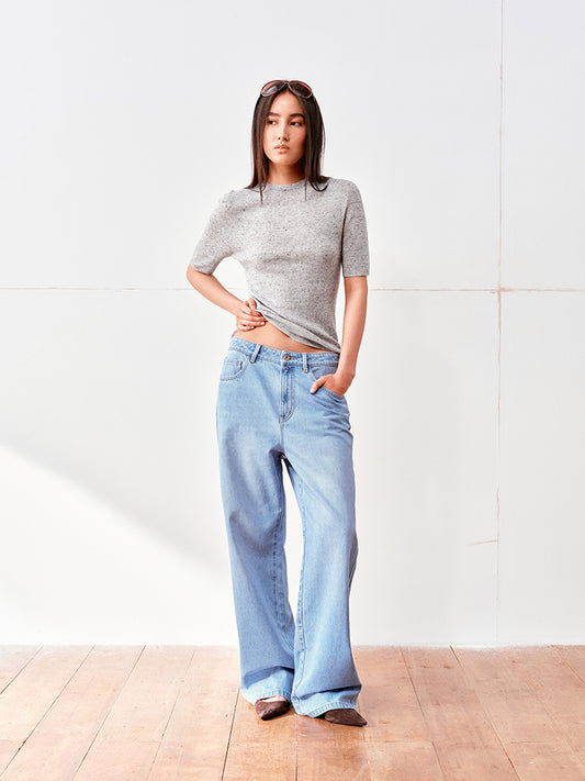 Ice blue washed straight leg jeans