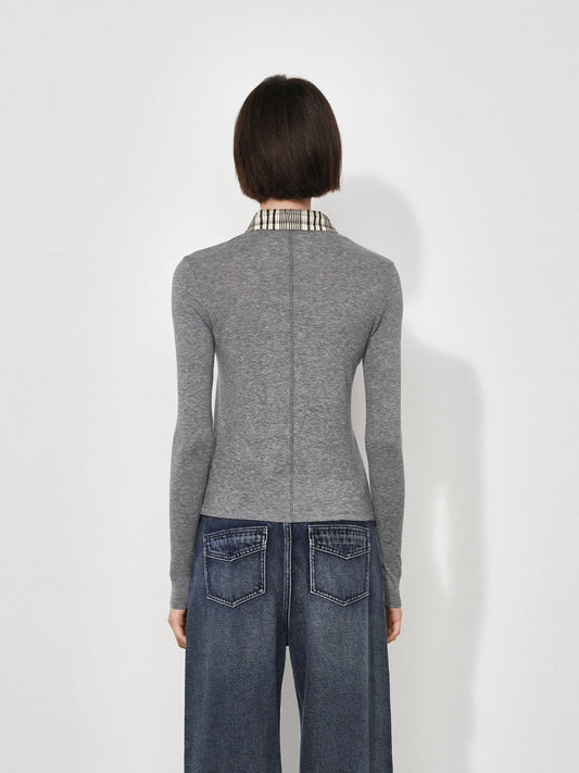 Knit & Woven Plaid Polo Shirt