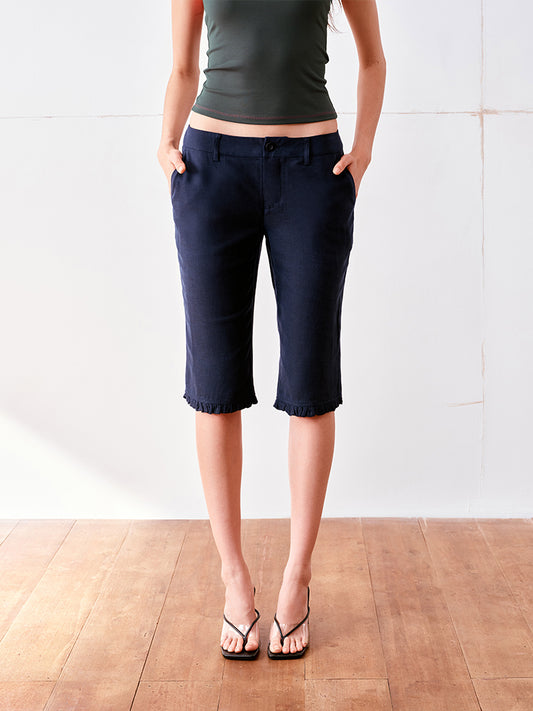 Tencel-Linen Blend Lace Trim Capri Pants