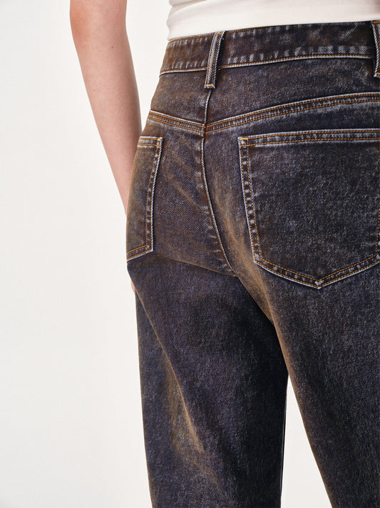 Flocked and Distressed Straight-Leg Jeans