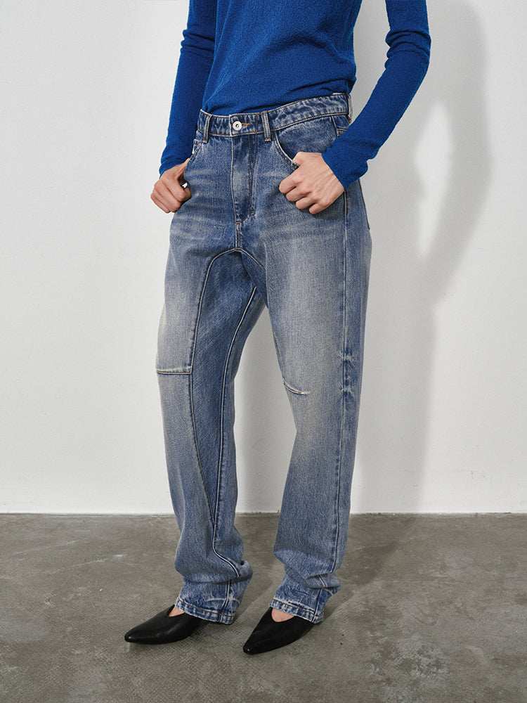 Curved Blade Flared Stacked Jeans