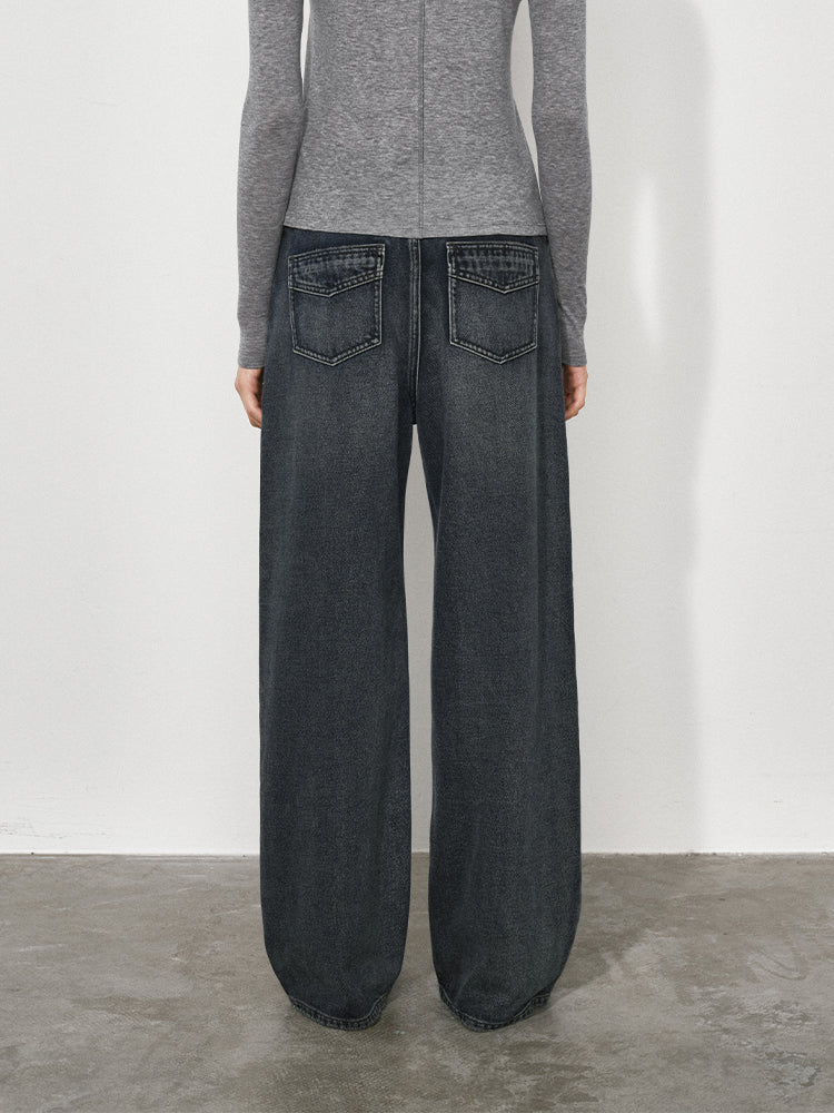 Wide, Straight-Leg Non-Stretch DenimJeans