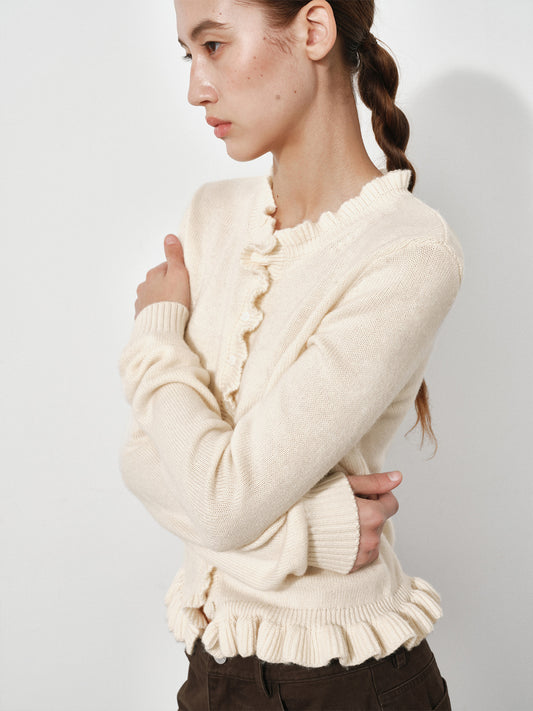 Ruffles Wool Blend Knitted Cardigan