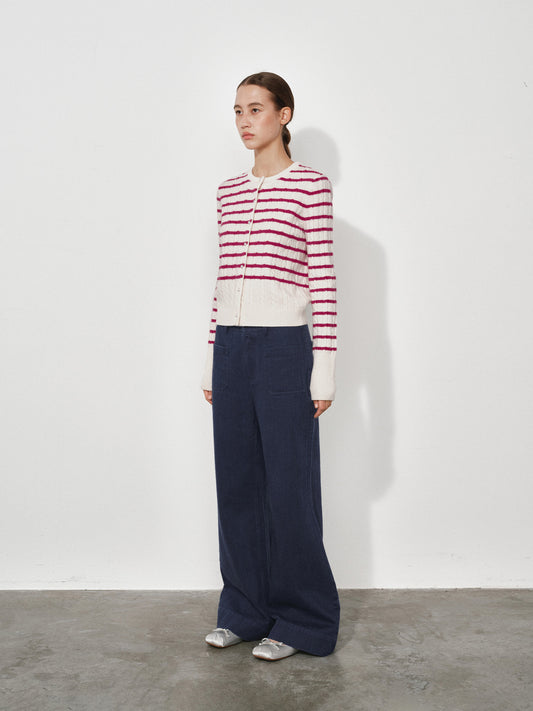 Slub-Textured Flared Casual Pants