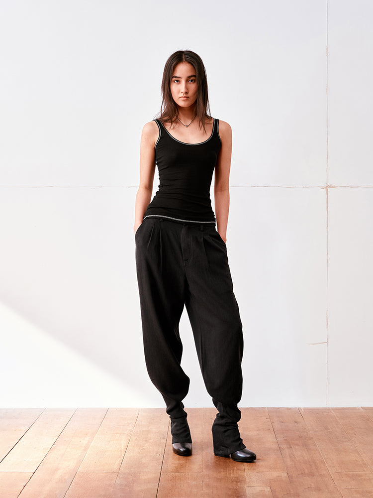 Color-Block Stitch Lyocell Basic Tank top