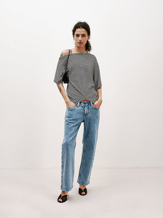 Asymmetric Semi-Sheer Batwing T-shirt
