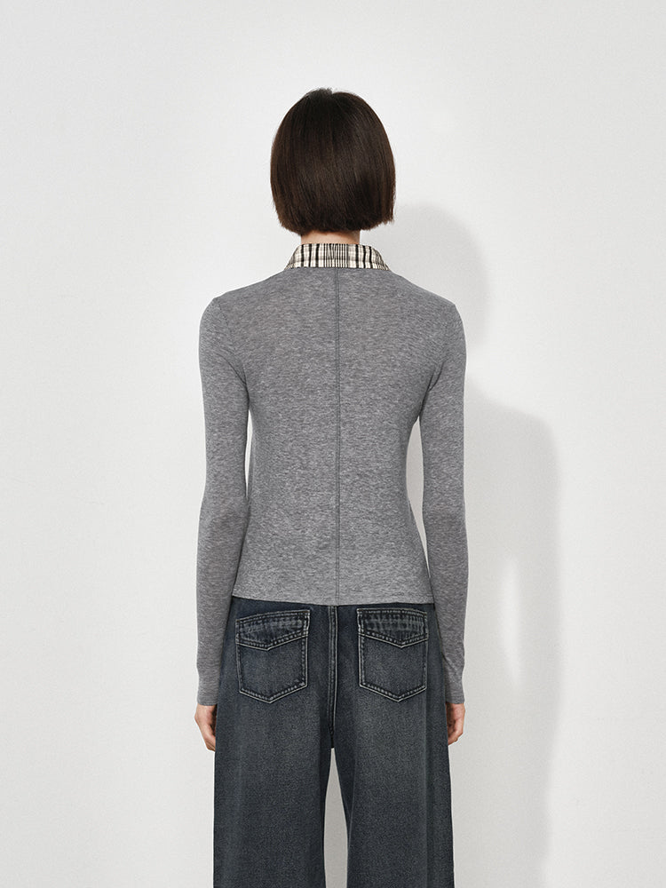 Knit & Woven Plaid Polo Shirt