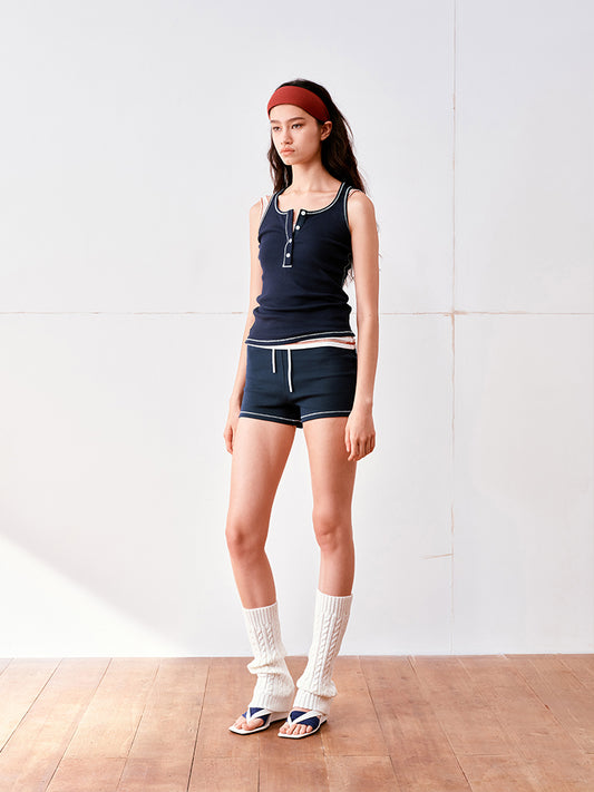 Color-block stitch Henley tank top