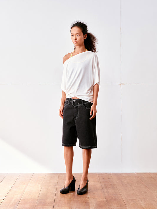 Asymmetric Semi-Sheer Batwing T-shirt