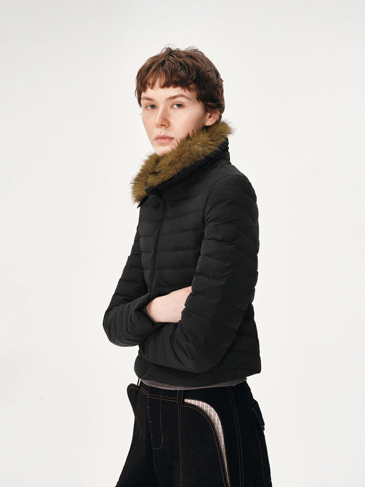 Slim-Fit Down Jacket with Fur Collar