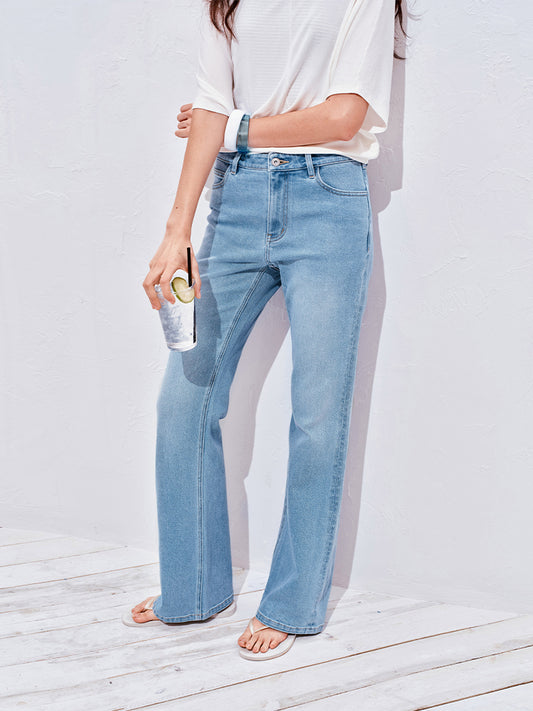 Ice blue washed stretch flare jeans