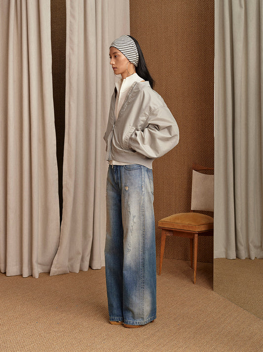 Washed straight-leg jeans Faded blue