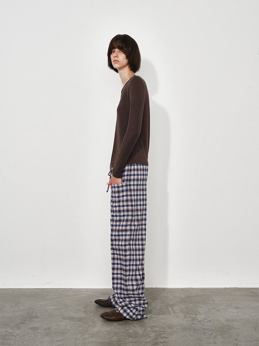 Plaid Tie-Waist Relaxed-Fit Trousers