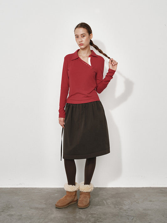 Double-Waistband Midi Skirt