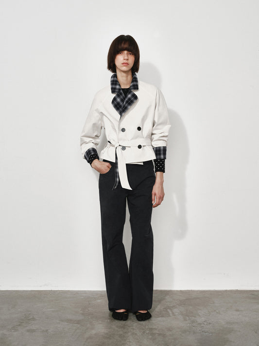Double-Sided Check Short Trench Jacket