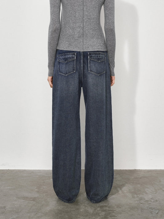 Wide, Straight-Leg Non-Stretch DenimJeans