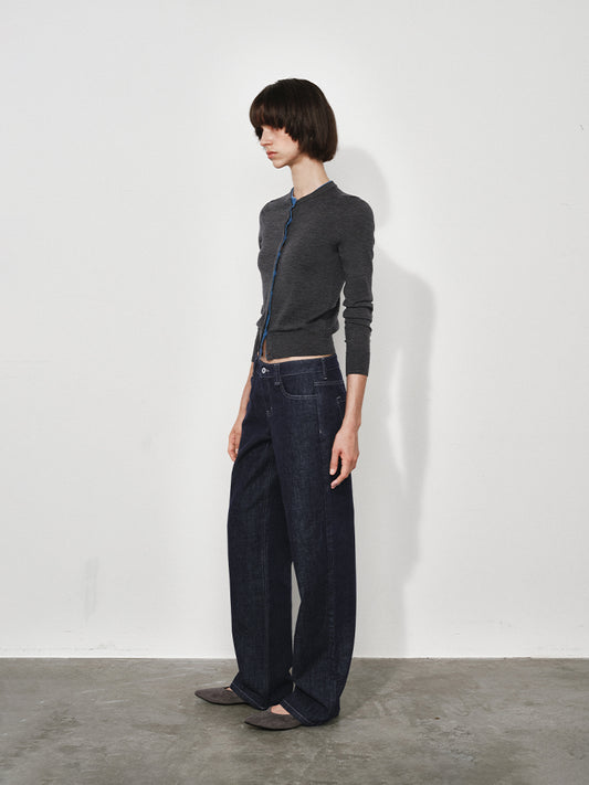 Ruffle-Trim Colorblock Knit Cardigan