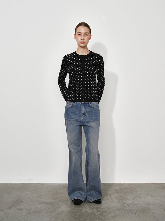 Polka Dot Jacquard Wool Cardigan
