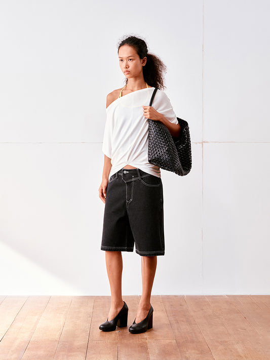 Asymmetric Semi-Sheer Batwing T-shirt