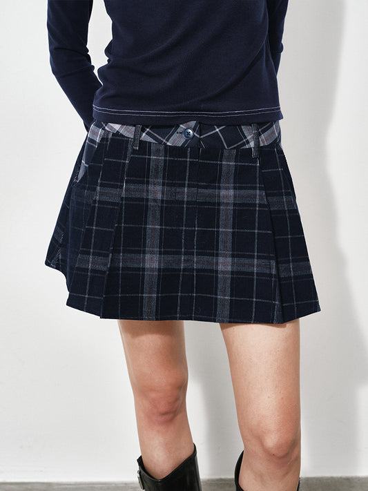 Reversible Plaid Corduroy A-Line Skirt