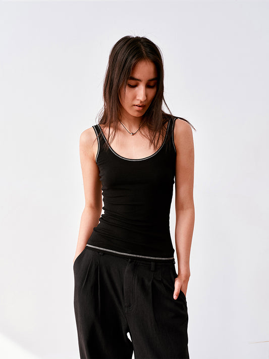 Color-Block Stitch Lyocell Basic Tank top