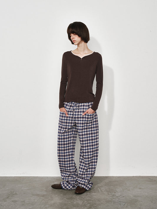 Plaid Tie-Waist Relaxed-Fit Trousers