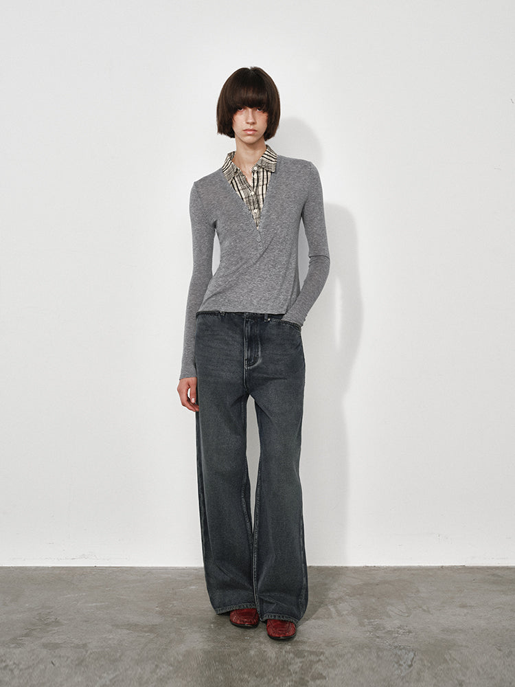 Knit & Woven Plaid Polo Shirt