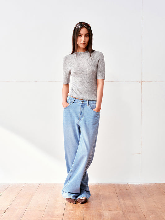 Ice blue washed straight leg jeans