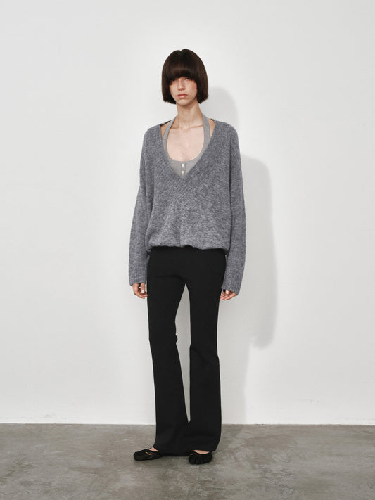 False Two-piece Oversized Deep V-neck Knit Sweater