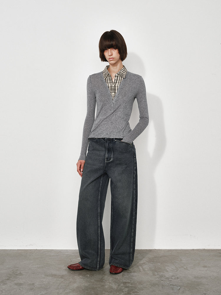 Wide, Straight-Leg Non-Stretch DenimJeans