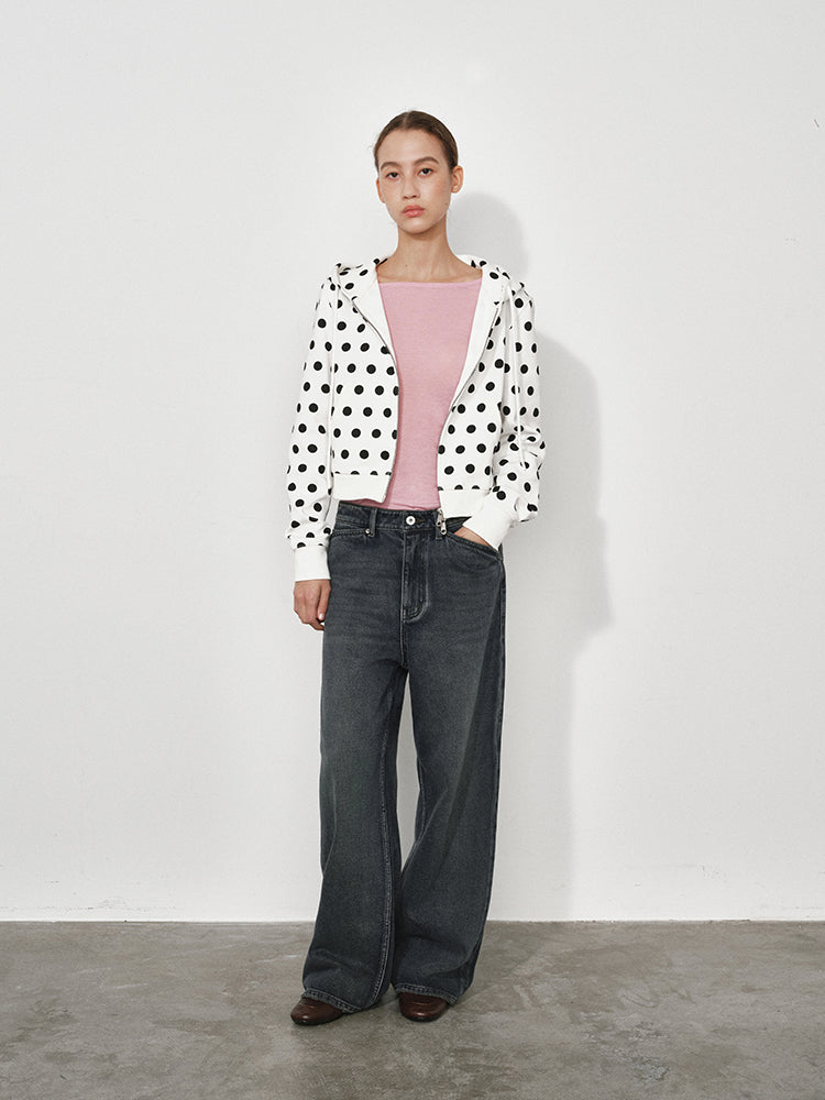 Dot hooded sweatshirt jacket