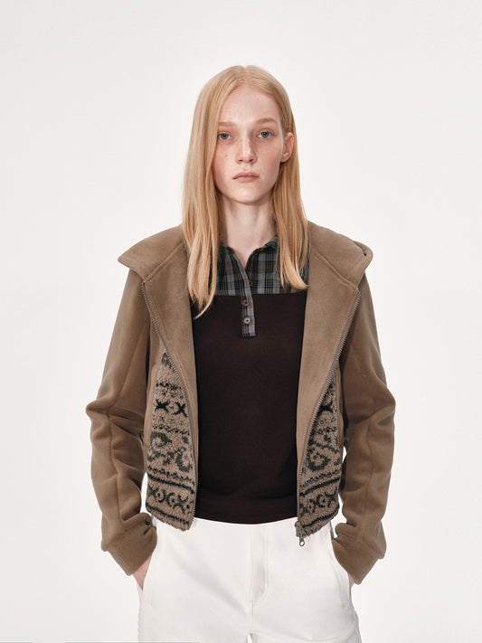 Polar fleece jacquard knit hoodie