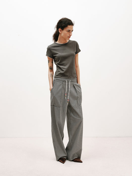 Black and White Plaid Casual Pants