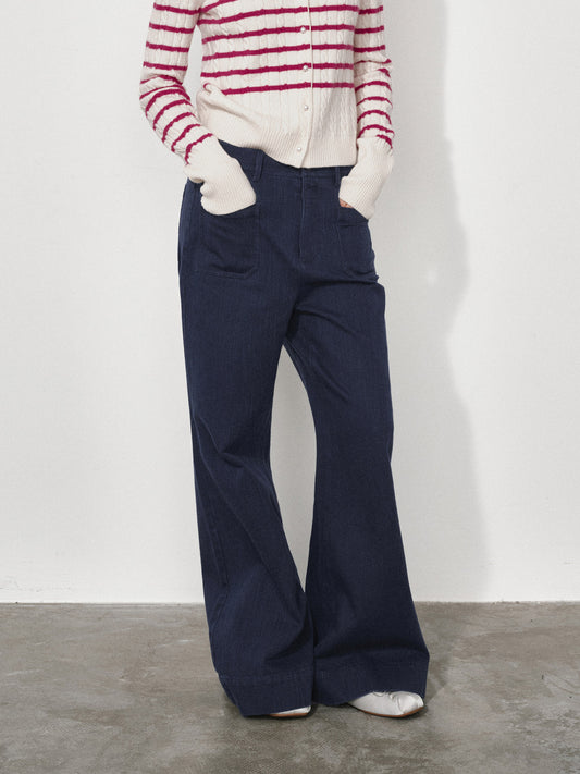 Slub-Textured Flared Casual Pants