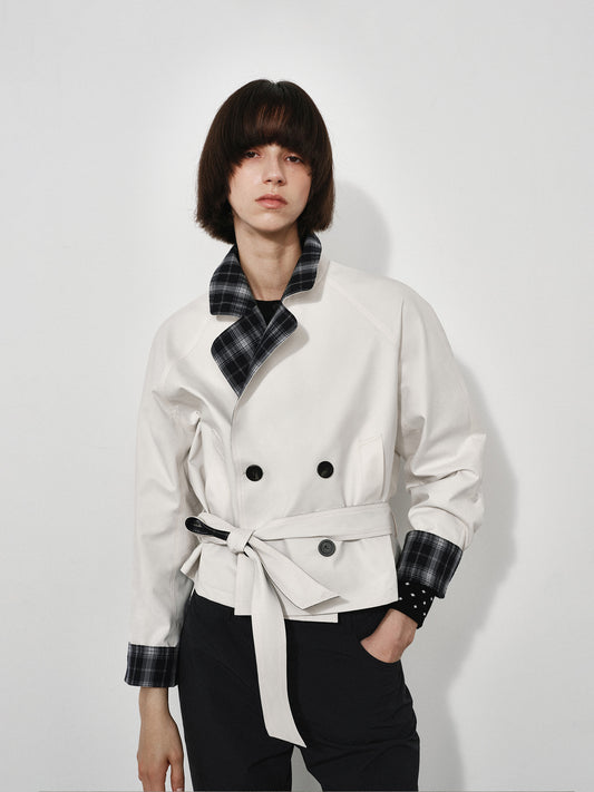 Double-Sided Check Short Trench Jacket