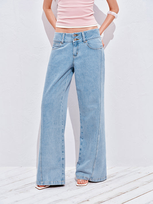 Light blue wide-waistband jeans