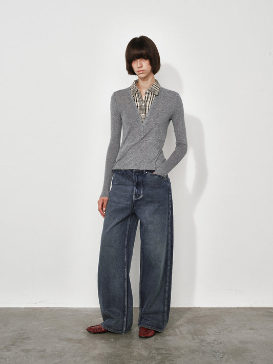 Wide, Straight-Leg Non-Stretch DenimJeans