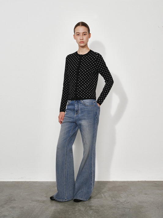 Polka Dot Jacquard Wool Cardigan
