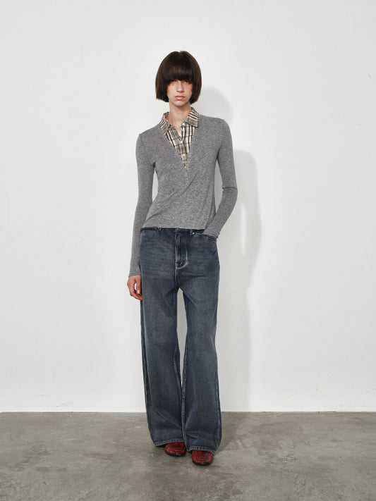 Knit & Woven Plaid Polo Shirt