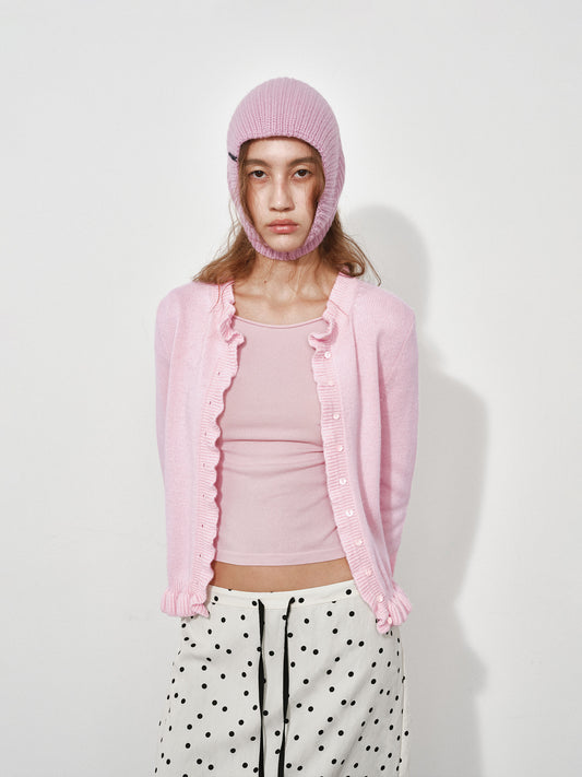 Ruffles Wool Blend Knitted Cardigan