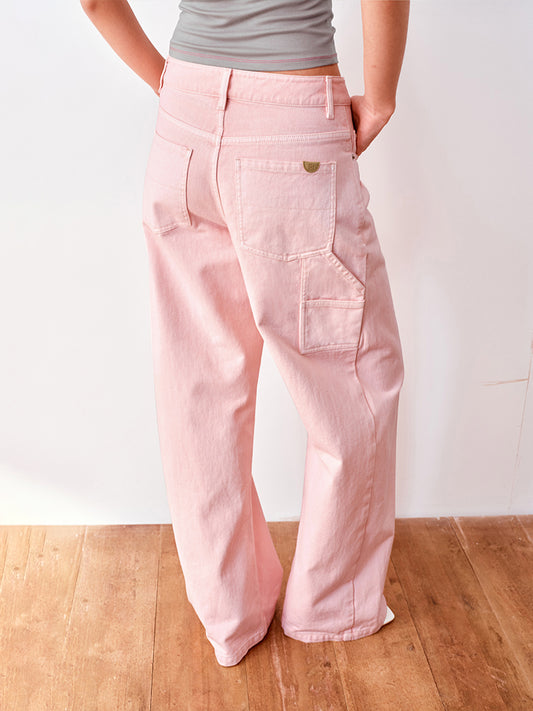 Dusty pink washed cargo jeans