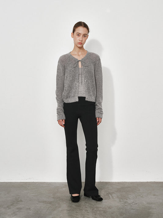 Semi-Sheer Wool-Blend Knit Tie-Front Cardigan