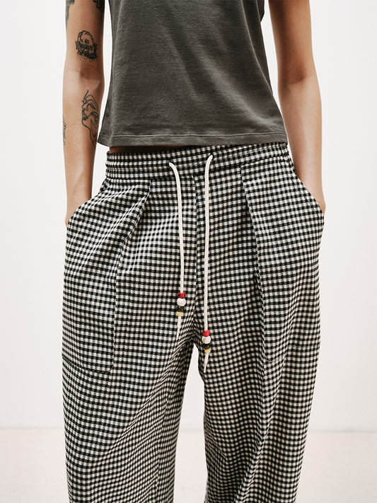 Black and White Plaid Casual Pants