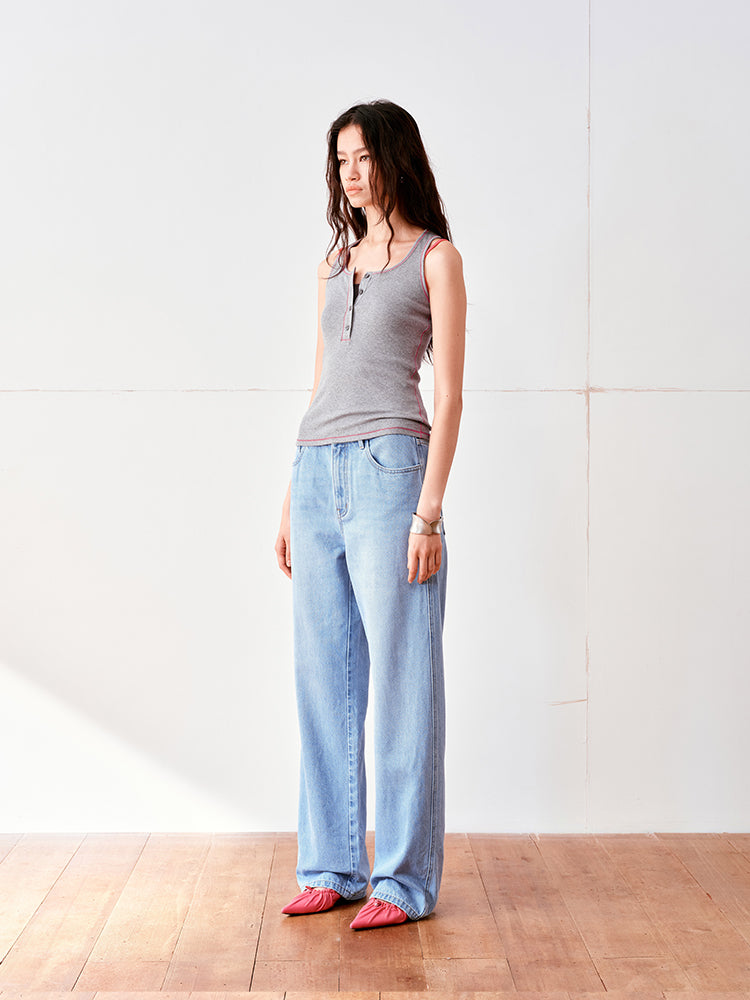 Ice blue washed straight leg jeans